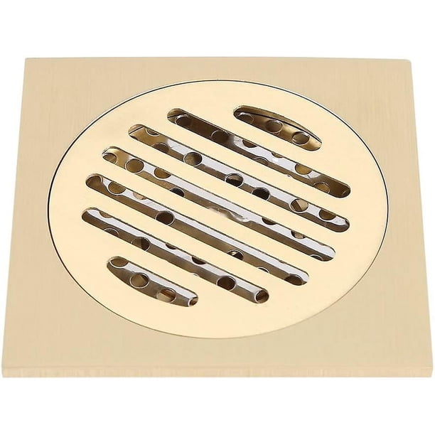 Desagüe de piso cuadrado de latón de 4 x 4 pulgadas antiolor, recogedor de pelo para desagüe de ducha con colador extraíble