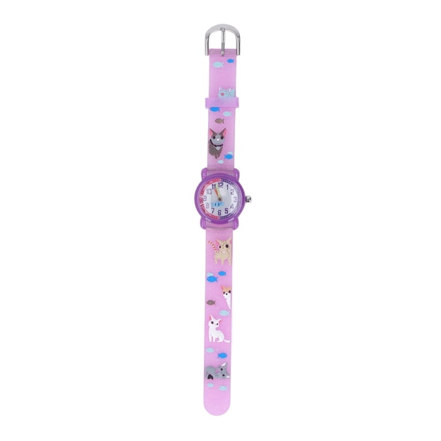 Reloj para niños 3D con Correa de Gatito de Dibujos Animados Lindo Reloj Impermeable para niña pequeña Regalo de cumpleaños para niños Mayores de 3 años Púrpura