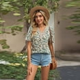 thumbnail image 2 of FJUCHAI Chemises Imprimées pour Femmes Été Décontracté Col Rond Manches Courtes Blouses Mignonnes Florales Tops Amples, 2 of 9