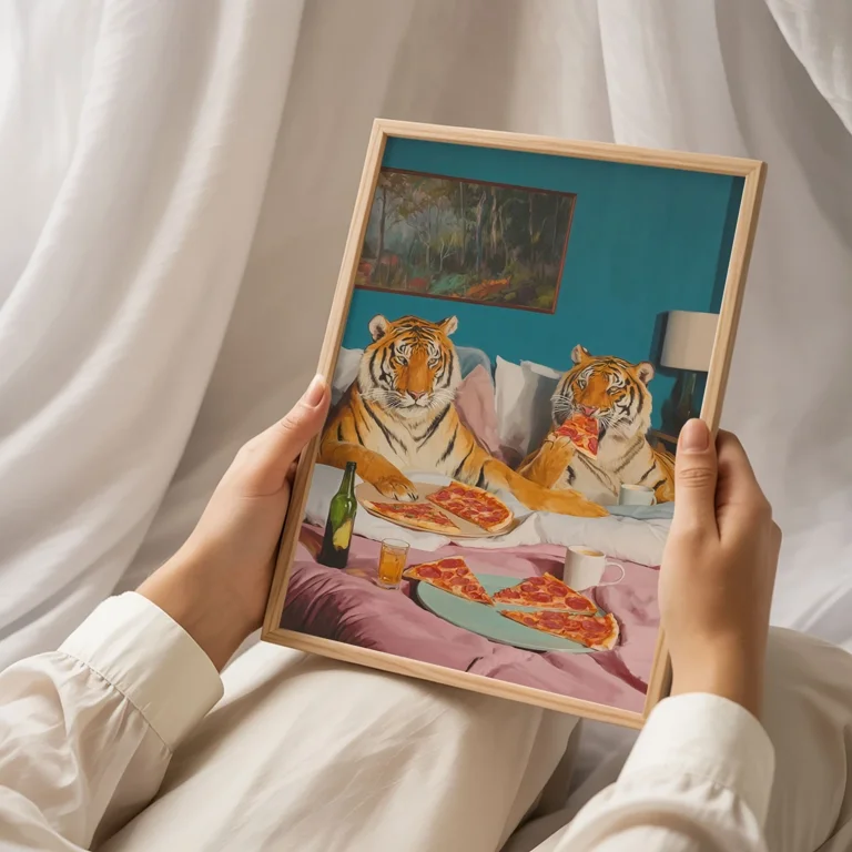 d*3様 Cultureサイン入りポスターINSOMNIA アートフレーム付き Funny Tiger Pizza Poster Colorful Animal Wall Art Dopamine Decor