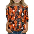 thumbnail image 3 of Cute Halloween Shirt Girls Ghost Pumpkin Bow Print 3/4 Sleeve T Shirt Halloween Graphic Tee Spooky Season Fall Outfit Kids,11-12 Years,Red, 3 of 7