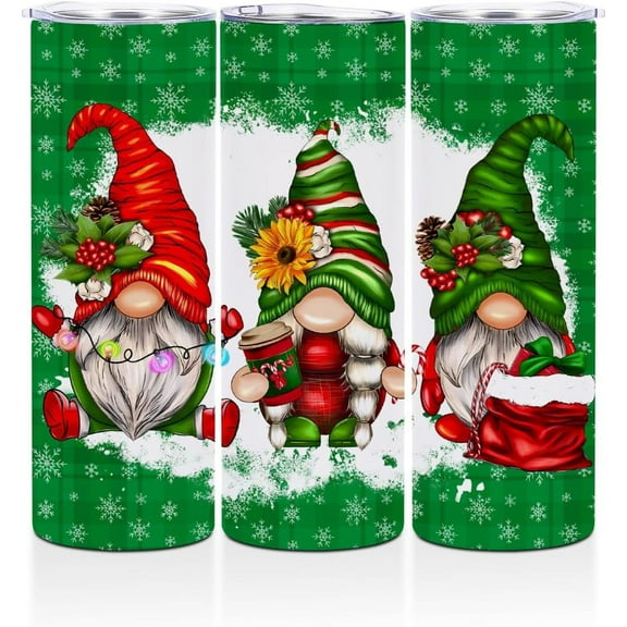 20oz Stainless Steel Tumbler Christmas Straight Skinny Water Bottle Winter Seasonal Santa Gnome Travel Coffee Mug Insulated Tumblers Cups for Boys Girls Friend Sisters Niece Birthday Holiday