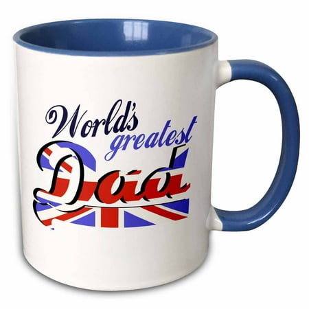 3dRose Worlds greatest dad - British English flag - good for fathers day or as a general best daddy gift - Two Tone Blue Mug,