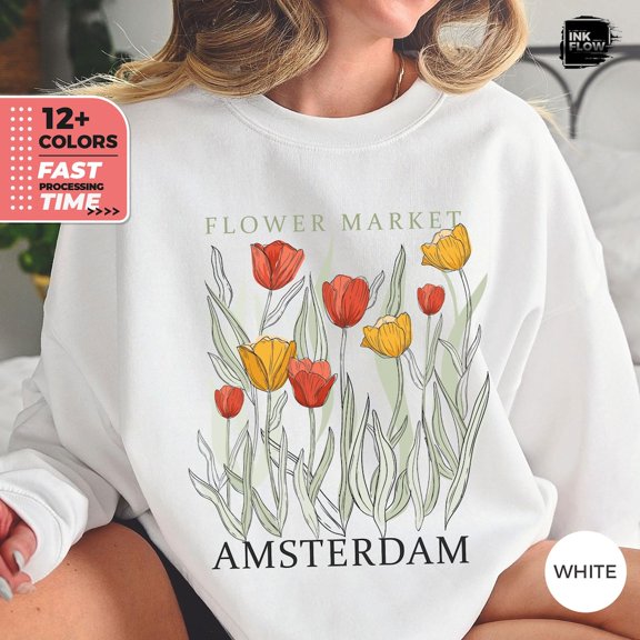 Amsterdam Wildflowers Sweatshirt for Women, Flower Market Sweater, Floral Graphics, Amsterdam Tulip, Nature Lover Gift, Boho Cottagecore TSHIRT All Size S-5XL