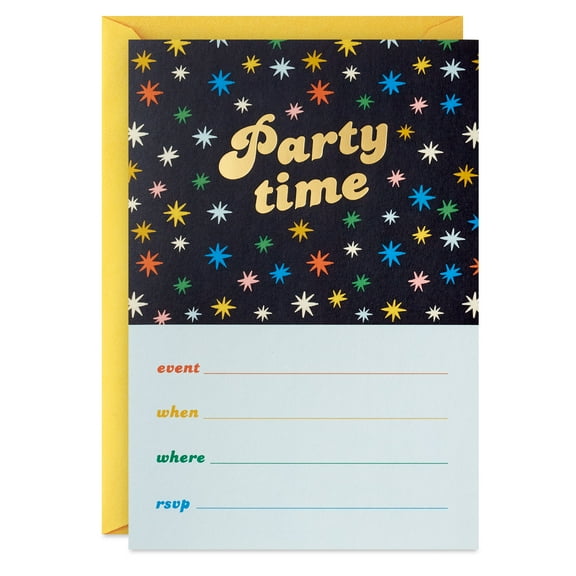 Hallmark Invitations (Party Time on Black), 10 ct.