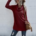 thumbnail image 4 of Lilgiuy Women's Turtleneck Solid Color Sweater Long-sleeve Patchwork Slit Knitted Sweater,Wine,8 2022 Fall Winter, 4 of 5