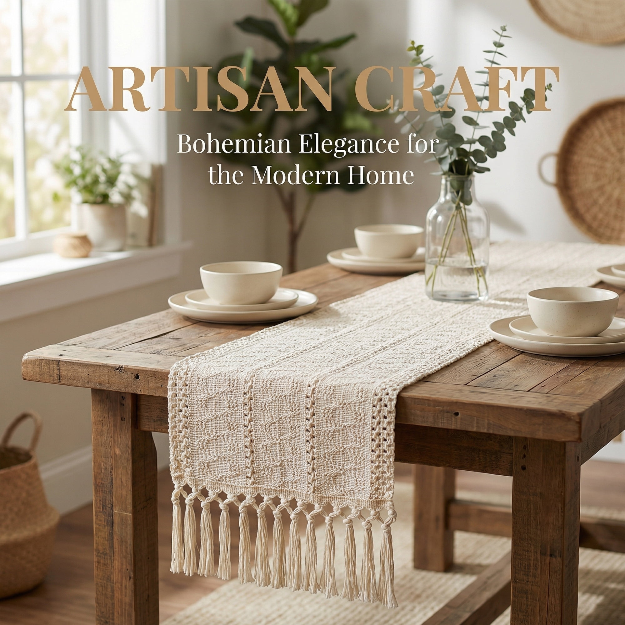 Unique Bargains Kitchen Decor Table Runner with Tassel Three hollowed 11.8x70.9in