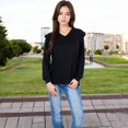 thumbnail image 6 of Women's Long Sleeve V-Neck Top with Ruffled Shoulder Detail - Medium, Black, 6 of 7