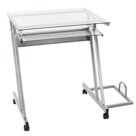Mobile Glass Computer Desk Laptop Table With Pull Out Keyboard Tray Mobile Glass Computer Desk Laptop Table With Pull Out Keyboard Tray