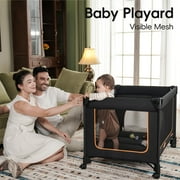 Pamo Babe Baby Playard Magic Fold 1 Step Bassinet & Changing Table for Newborn, 4-Panels (Black)