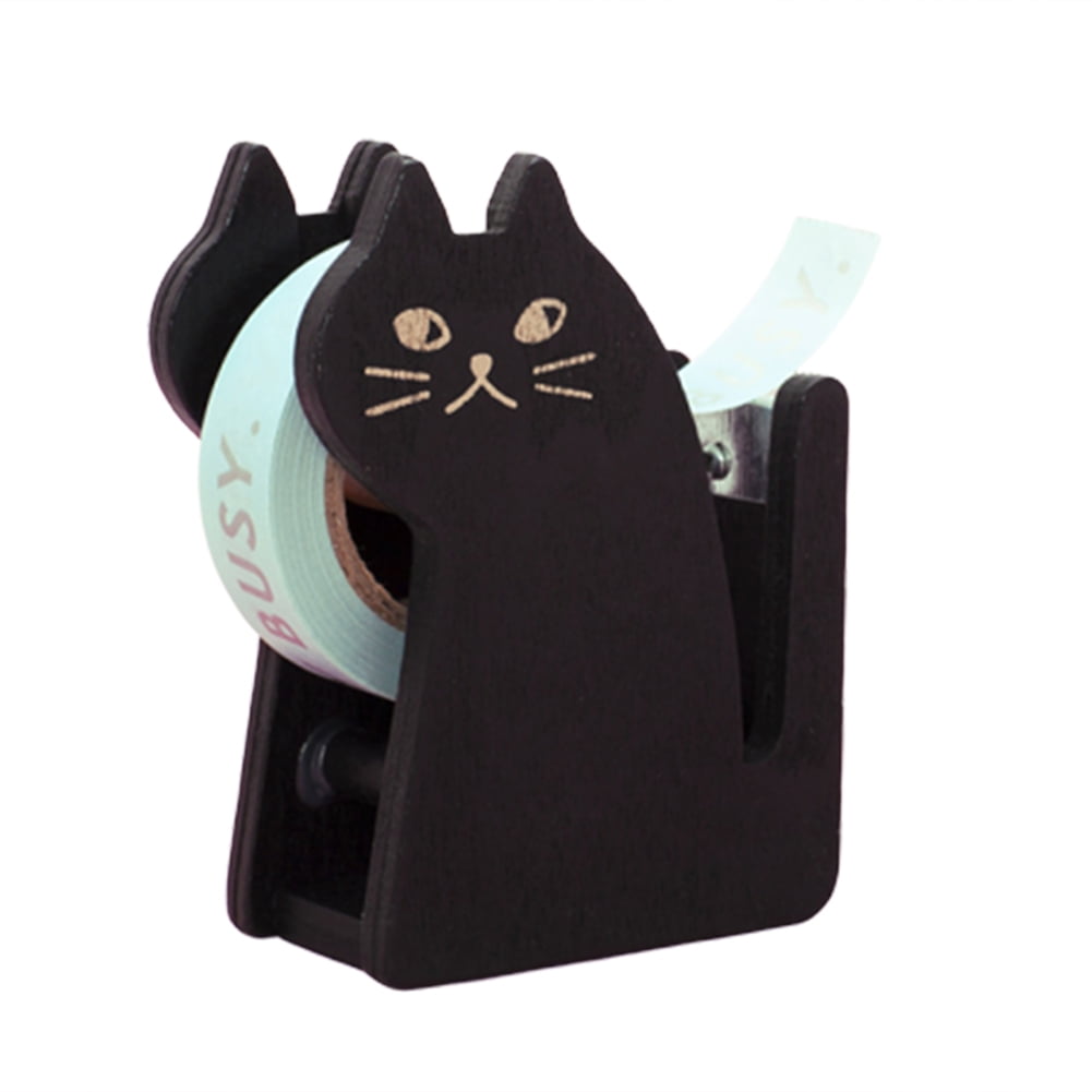 1x Funny Cat Shape Wooden Tape Dispenser Tape Cutter Office School Supplies FH 