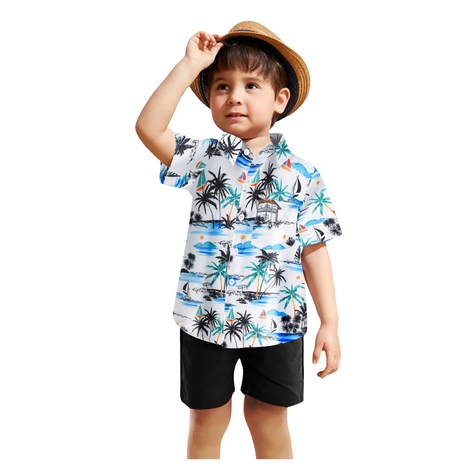 Haut Hawaïen Enfants 2025 - T-shirt à Manches Courtes Imprimé Fleurs, Style Décontracté Plage été - 7