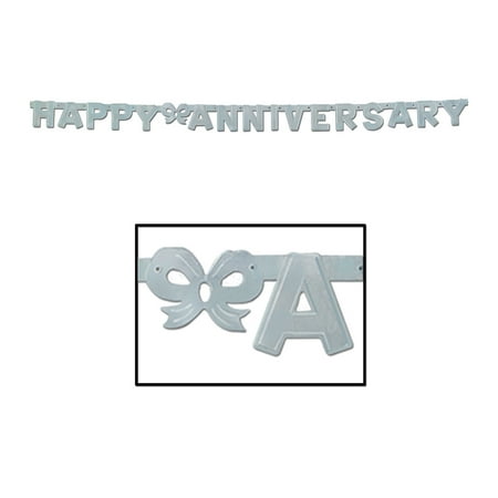 Party Foil Happy Anniversary Streamer 4Ͽ�" X 6' , Silver- 12 Pack (1 Per Package)