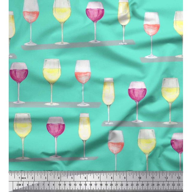 Soimoi Modal Satin Fabric Wine Glass Bar Printed Fabric 1 Yard 42 Inch Wide
