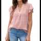 thumbnail image 1 of Blusa de Mujer con Cuello en V y Mangas con Volantes, Blusas Holgadas, Elegantes, Casuales, Lindas, para Verano Rosa L, 1 of 9