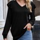 thumbnail image 4 of Camiseta holgada informal de manga larga con cuello en V y volantes (negro), 4 of 6