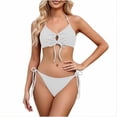 thumbnail image 6 of Women's Cheeky Bikini Set 2 Piece String High Cut Swimsuits Lace Up Tie Side Bathing Suits O Ring White, 6 of 8