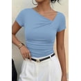 thumbnail image 6 of PRETTYGARDEN Women's Summer Asymmetrical Y2K Tops Trendy Ribbed Short Sleeve Fitted Tee Shirts Spring Fashion Clothing, 6 of 7