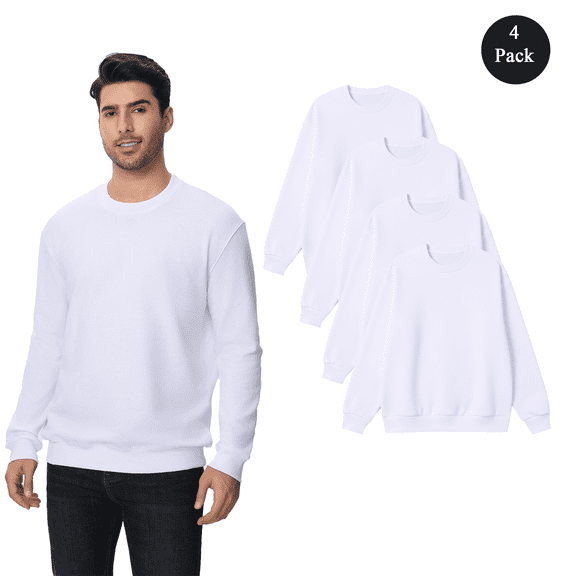 Zfeel Men's Crewneck Sweatshirt, Long Sleeve Soft Comfort Pullover Sweater, White, 4-Pack, S