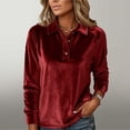 thumbnail image 2 of Women's Polos Shirts 2026 Elegant Long Sleeve Button Down Velvet Shirt Casual Dressy Business Work Henley Blouses, 2 of 7