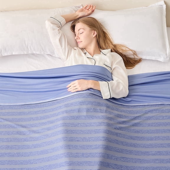 EMME Cooling Throw Blanket,Arc-Chill Q-Max>0.5 With Double Sides,Thiner Lightweight Summer Blanket Twin for Couch Sofa, Cold Bed Throws for Hot Sleepers,Keep Body Cool for Adults, Blue Twin(60"x80")