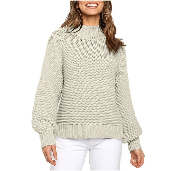Herrnalise Women's Long Sleeve Oversized Crew Neck Solid Color Knit Pullover Sweater Tops Sweater Top Coat Beige,M