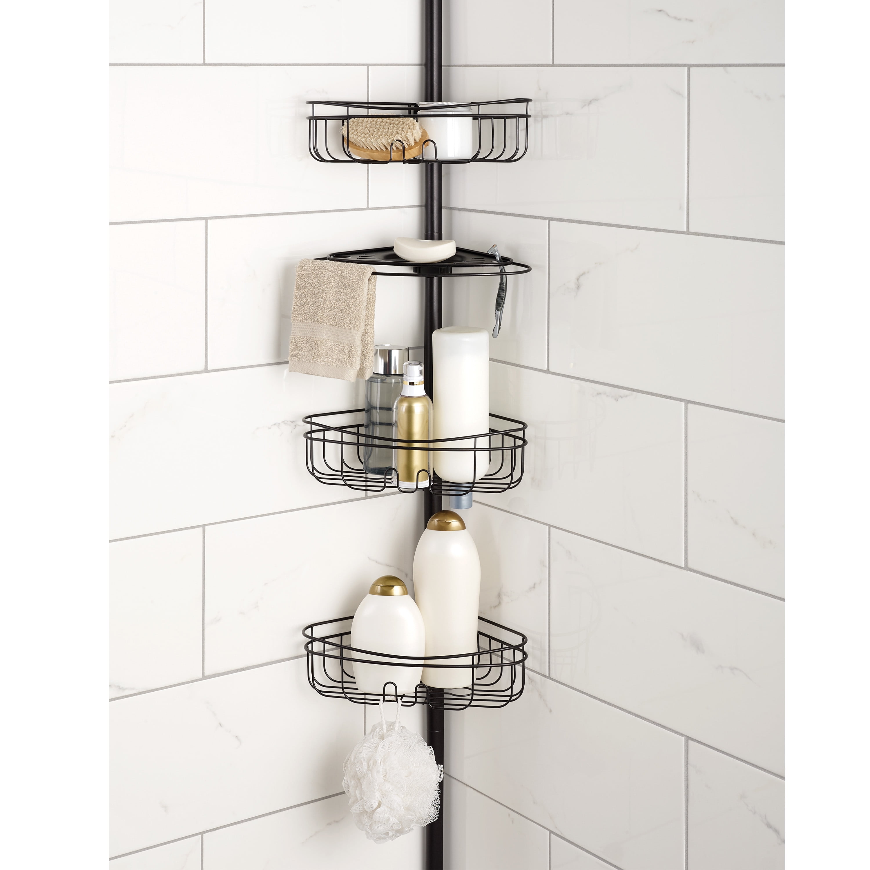 Mainstays 3-Shelf Tension Pole Shower Caddy, Oil-Rubbed Bronze