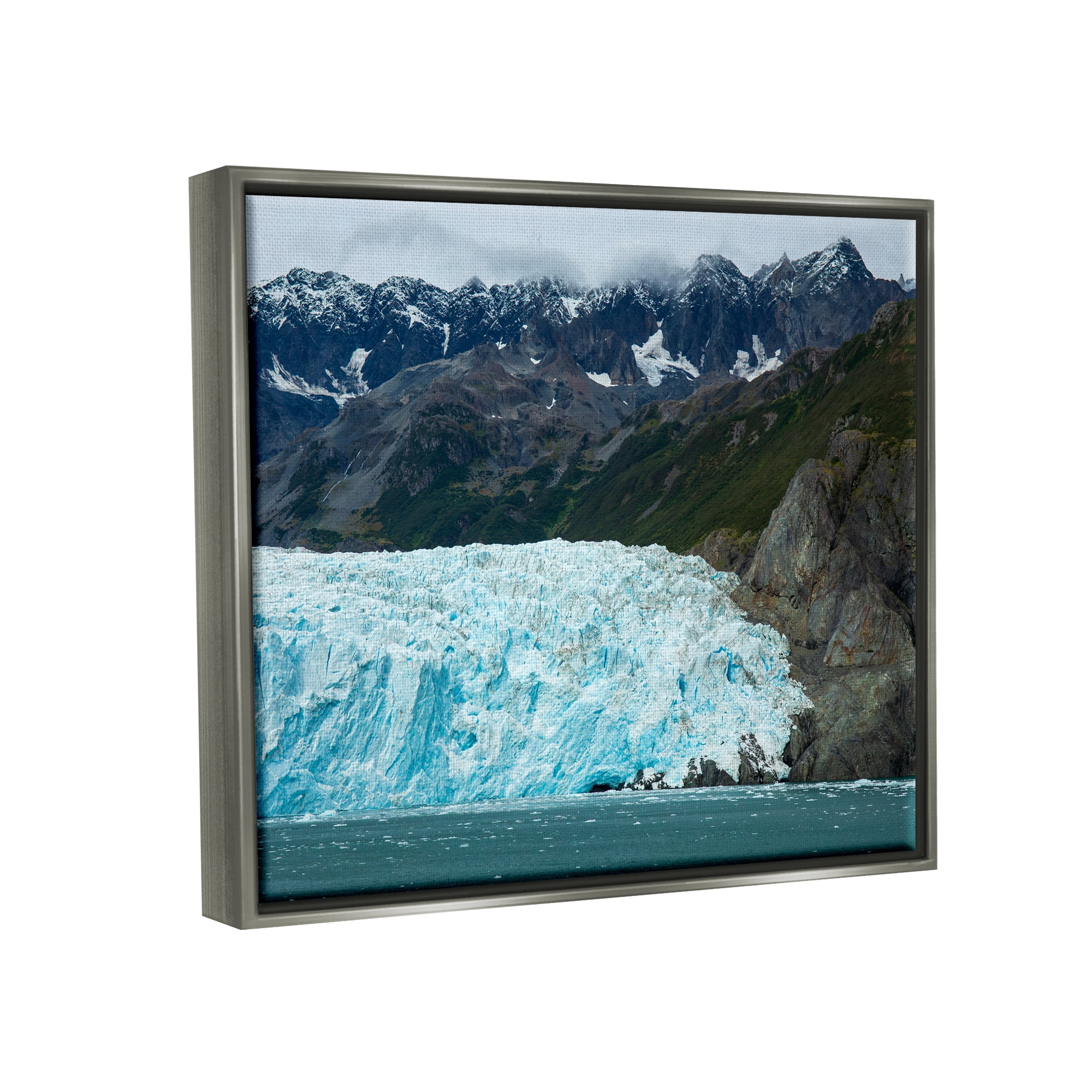 Stupell Industries Frozen Glacier Photography Nature Photography Gray Floater Framed Canvas Art Print Wall Art, 31 x 25