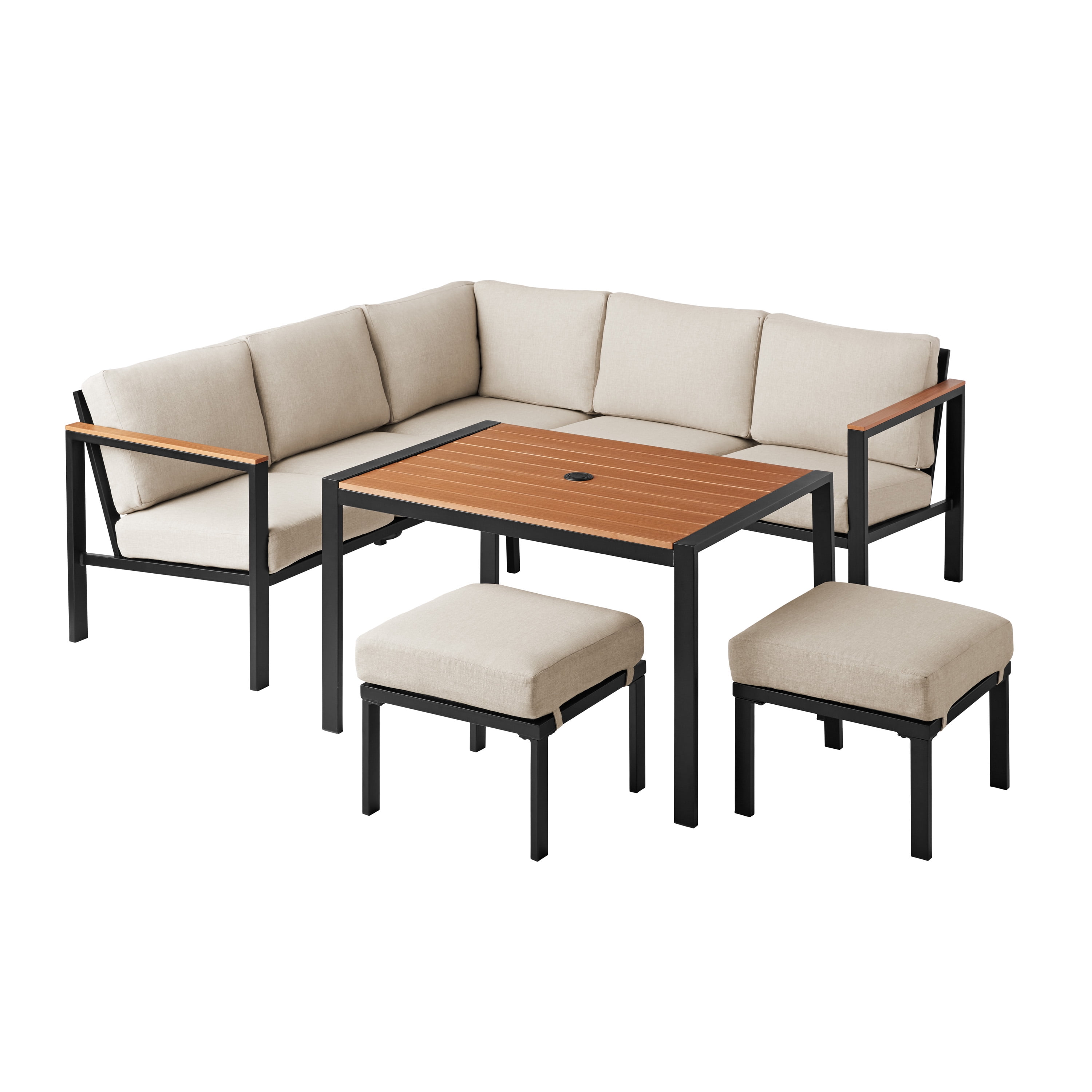 Mainstays Oakleigh 4Piece Outdoor Patio Sectional Dining Set, Seats 6