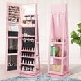 thumbnail image 4 of Gymax 360° Rotating Mirrored Jewelry Cabinet Armoire 3 Color LED Modes Lockable Pink, 4 of 10