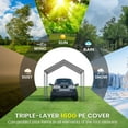 thumbnail image 5 of ECOLINEAR Carport 10x20 ft Heavy Duty Carport, Outdoor Potable Garage with 6 Galvanised Steel Pipes, Carport Canopy with Anti UV All-Season Waterproof Tarp, Car Canopy for Cars,Trucks, Boats(Grey), 5 of 7