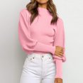 thumbnail image 4 of Gibobby Suéter térmico de manga larga Suéter de manga larga de color sólido de cuello para mujer Suéter de punto grueso Casual Tops (Rosa, L), 4 of 5
