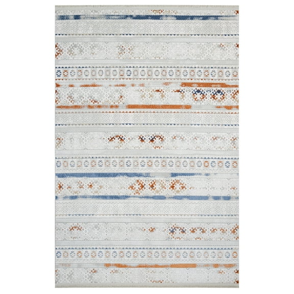 Sirwell Navy Tribal Acrylic Area Rugs for Living Room Jacquard Textured Modern Rugs Soft Geometric Rug for Bedroom Washable Rug Non-Slip Bohemian Carpet Perfect for Dining Room Office Beige