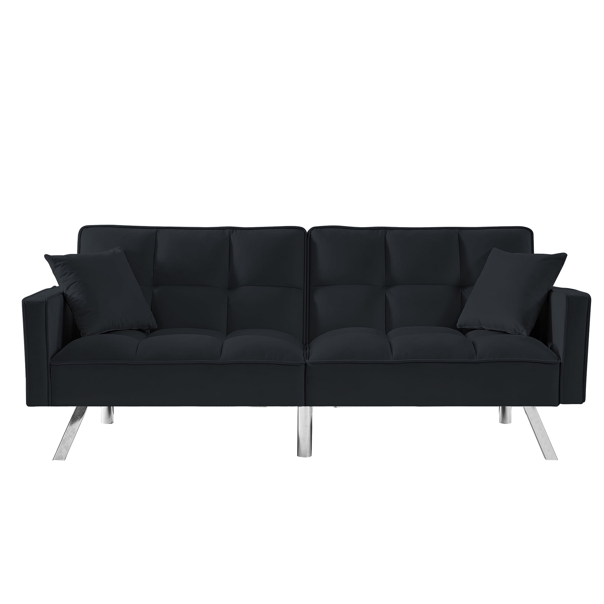 Kepooman Modern Convertible Velvet Futon Couch with 2 Pillows for Office Living Room Bedroom, Black Kepooman Modern Convertible Velvet Futon Couch with 2 Pillows for Office Living Room Bedroom, Black