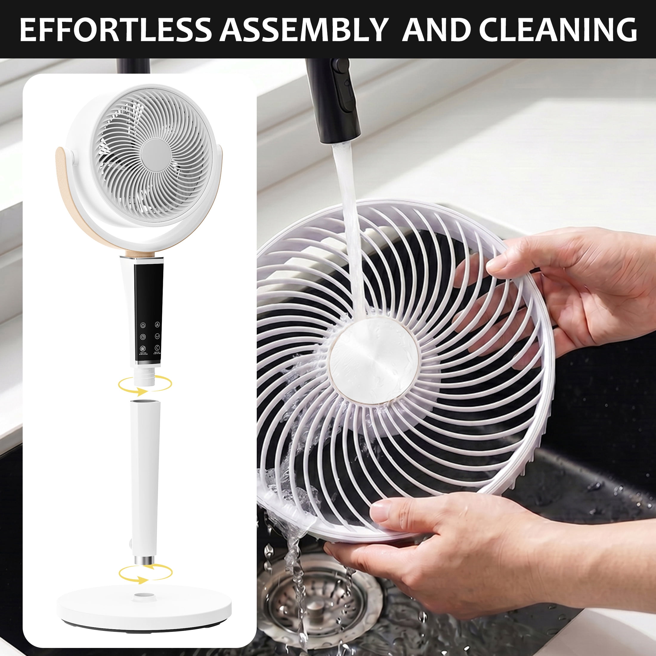 EDX Bedroom Pedestal Fan, Quiet 20dB DC Air Circulator, 15 Speeds 5 Modes, 120° Oscillation, 12H Timer, 1050CFM Airflow, 37-45" Adjustable Height, LED Light, Standing Fan with Remote, White