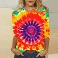 thumbnail image 2 of CYMMPU Spring Tops Round Neck Tunic Tops Summer Fashion Shirts Loose Fit Blouses for Women Dressy Casual Tie Dye 3/4 Sleeve Ombre T-Shirts Multicolor S, 2 of 5
