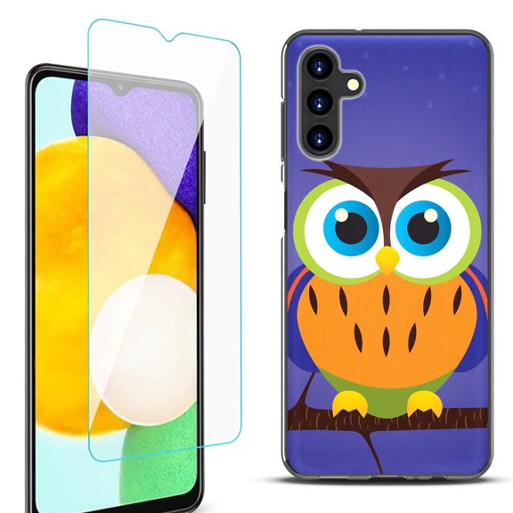 Slim-Fit Protective Fashion Phone Case (Black) for Samsung Galaxy A13 5G, with Tempered Glass Screen Protector, by OneToughShield ® - Night Owl