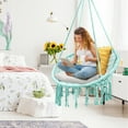 thumbnail image 5 of Costway Hanging Hammock Chair Macrame Swing Handwoven Cotton Backrest Garden Turquoise, 5 of 12