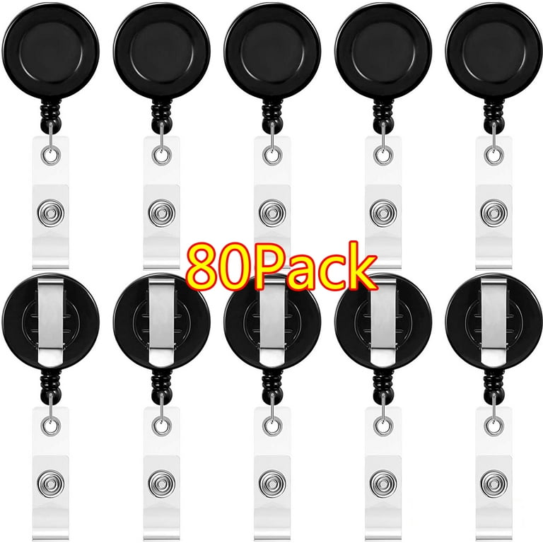 OBOSOE 80 Pieces Retractable Badge Reel Clips ID Card Holder Reel with  Metal Belt Clip for Hanging Cards Key Chains, Name Badge Reels Holders for