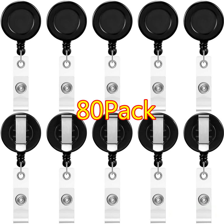 OBOSOE 80 Pieces Retractable Badge Reel Clips ID Card Holder Reel with  Metal Belt Clip for Hanging Cards Key Chains, Name Badge Reels Holders for  Nurses Teachers Students Office Workers (Black) 