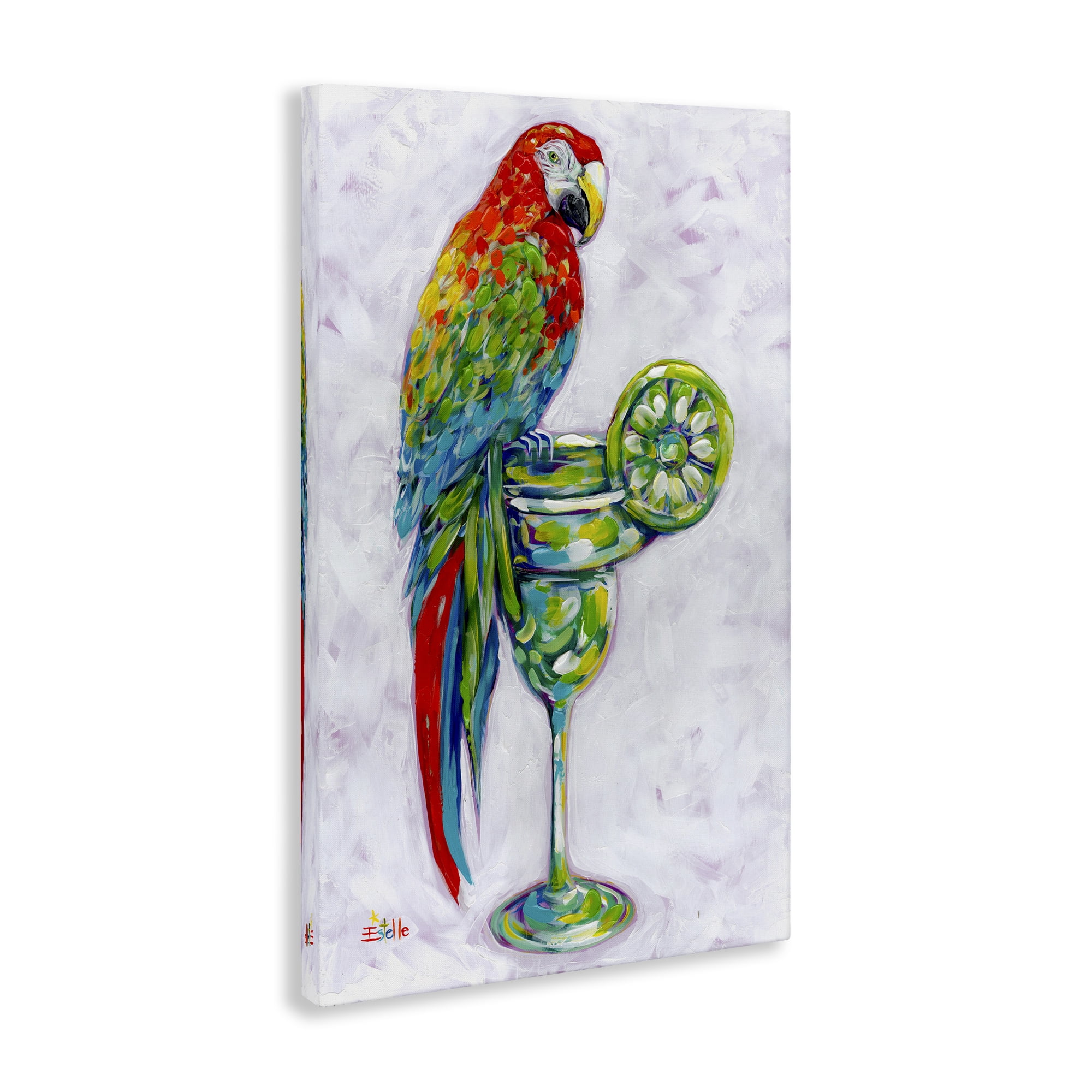 Stupell Industries Margarita Parrot Perched Food & Beverage Painting Gallery Wrapped Canvas Art Print Wall Art, 24 x 36