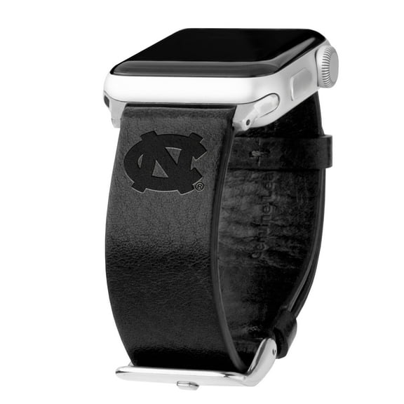 Tar Heels Premium Leather Unisex Watch Band for Apple Watch - 42/44/45/49mm(46mm Series 10) Long Black by Affinity Bands