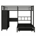 thumbnail image 5 of Queen over Twin Bunk Bed with Built-in Wardrobe, Metal Bunk Bed with Trundle, Foldable Desk, Ladders, Noise-reduced design, Black, 5 of 18