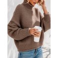 thumbnail image 3 of Fall Winter Women Long Sleeve Cable Knit Sweater Batwing Turtleneck Pullover, 3 of 6