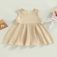 thumbnail image 2 of Robe de Bébé Enfants Fille Sans Manches Cou Solide Été une Ligne Robe, 2 of 8