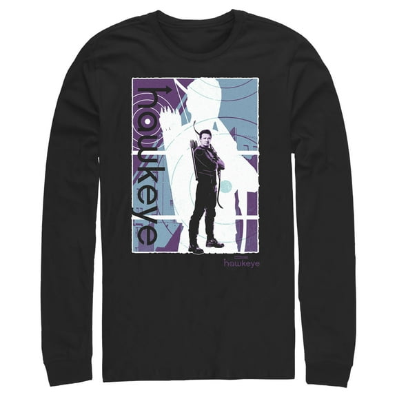 Men's Marvel Hawkeye Purple Poster Long Sleeve Shirt Black 2X Large
