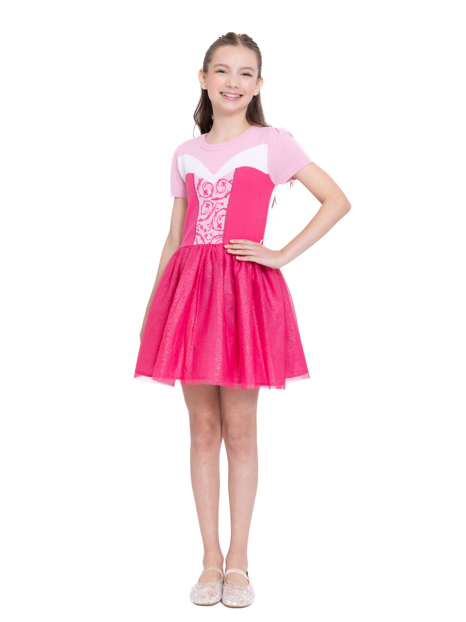 Girls Disney Princess Sleeping Beauty Aurora Cosplay Short Sleeve Sweater Dress, Sizes 4-12