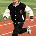 thumbnail image 6 of Coerni Boys & Girls Varsity Jackets Contrast Long Sleeve Embroidery Bomber Jackets Button Down Cardigan Baseball Coats, 6 of 7