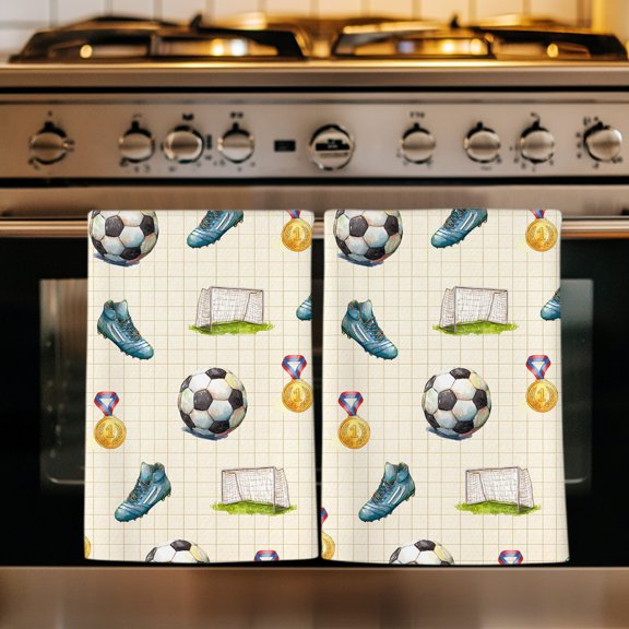 Football Kitchen Towels Set of 3, Gold Medal Soccer Sports Beige Absorbent Dish Towels for Kitchen, Microfiber Hand Towel, Quick Drying Tea Towel for Cleaning Decorative Dishcloths