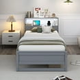 thumbnail image 4 of Gymax Twin Size Wooden Bed Frame w/ Charging Station & LED Light Storage Headboard Gray, 4 of 10